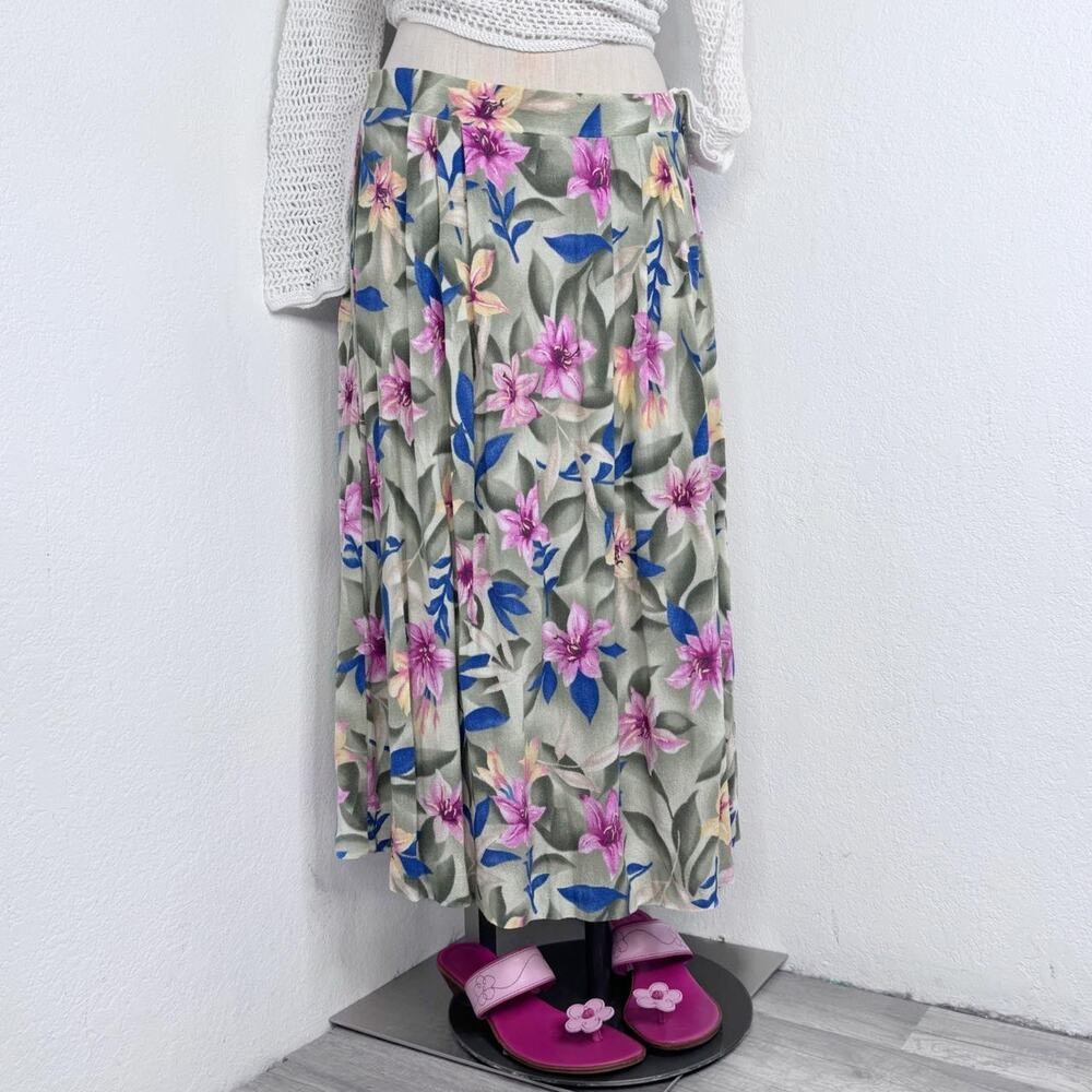 Vintage Midi Skirt Floral 90s Cottagecore Garden Print Jaclyn Smith Size Medium